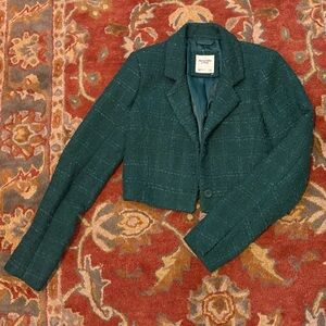Abercrombie & Fitch Bottle Green Tweed Cropped Blazer